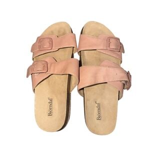Bjorndal Kai Sandals Womens 9 Pink Double Buckle Cork Footbed Slide Espadrille